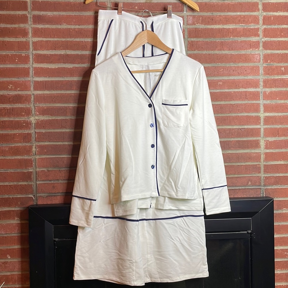 Summersalt pajama set white with blue trim - size small